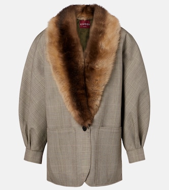Checked shearling-trimmed wool jacket | Gucci