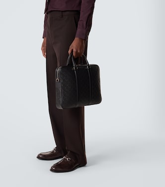 Maletín GG Emblem de piel bordada | Gucci