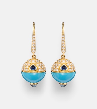 18kt gold (750/1000) earrings with turquoise, sapphire, and diamonds | Marina B