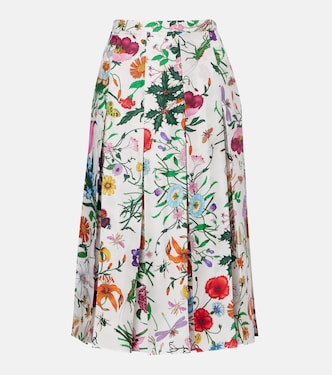 Floral pleated silk twill mid skirt  | Gucci