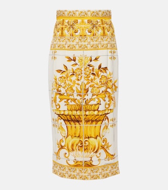Jupe midi Majolica en soie mélangée | Dolce&Gabbana