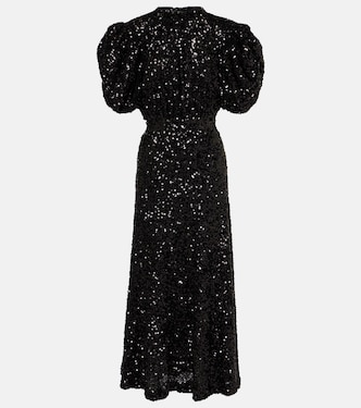 Sequined puff-sleeve midi dress | Rotate