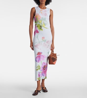 Robe midi en soie et coton à fleurs | Loewe