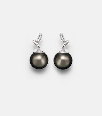 18kt white gold earrings with diamonds and pearls | Suzanne Kalan
