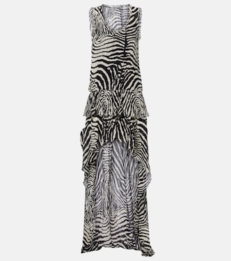 Zebra-print asymmetric chiffon maxi dress | Blumarine
