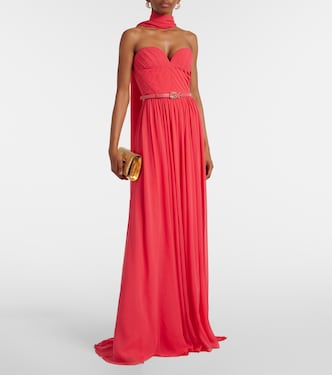 Abito lungo in seta con foulard | Elie Saab