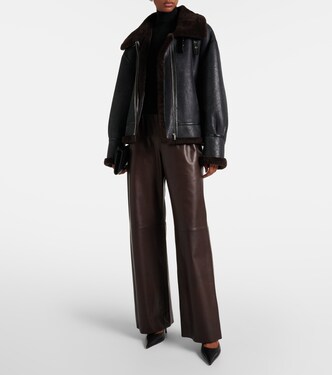 Giacca Portia in pelle con shearling | Nour Hammour