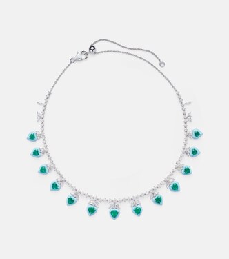 Choker en or blanc 18 ct, émeraudes et diamants | Kamyen