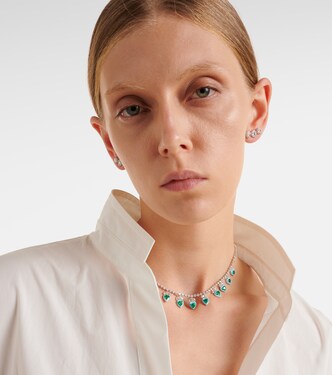 Choker en or blanc 18 ct, émeraudes et diamants | Kamyen