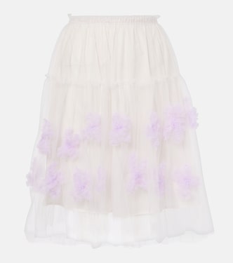 Falda midi de malla con aplique floral | Susan Fang