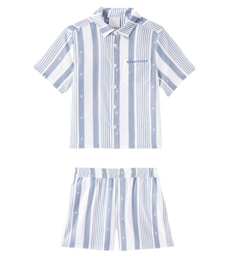 Camicia e shorts in misto lino a righe | Givenchy Kids