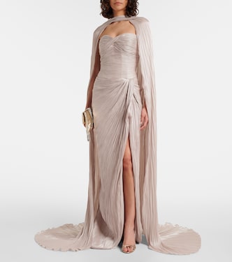 Caped gathered pleated silk gown | Marmar Halim