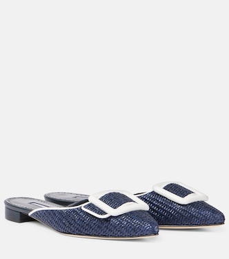 Mules Maysale 15 de rafia con piel | Manolo Blahnik