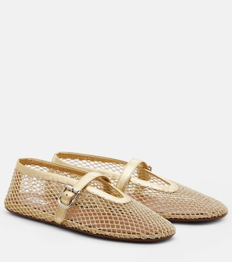 Leather-trimmed fishnet ballet flats | Alaïa