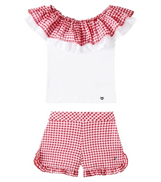 Gingham cotton-blend top and shorts | Monnalisa