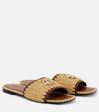 Mules Double G en raphia et cuir | Gucci