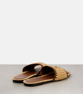 Pantoletten Double G aus Raffiabast mit Leder | Gucci