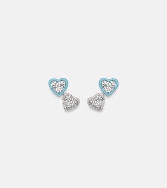 Heart 18kt white gold earrings with diamonds and enamel | Kamyen