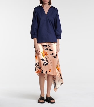 Floral satin asymmetric midi skirt | Marni