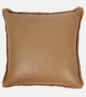 Cuscino in shearling e pelle | Brunello Cucinelli