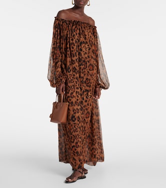 Leopard-print off-shoulder silk maxi dress | Dodo Bar Or