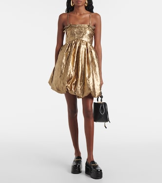 Bow-detail metallic balloon minidress | Ganni