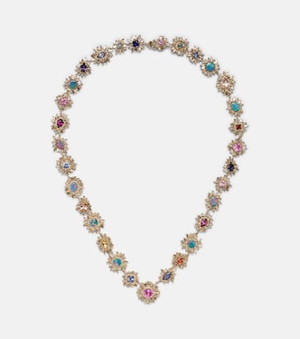 Flower Riviere 18kt gold necklace with opal, sapphires, and diamonds | Suzanne Kalan