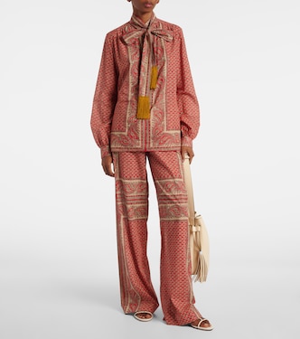 Printed tie-neck cotton blouse | Valentino