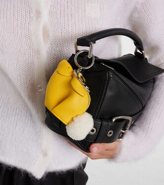 Shearling-trimmed leather bag charm | Loewe