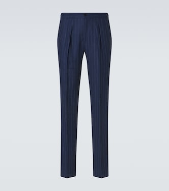 Pinstripe wool and linen straight pants | Rubinacci