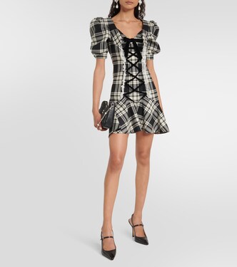 Lace-up checked wool minidress | Alessandra Rich