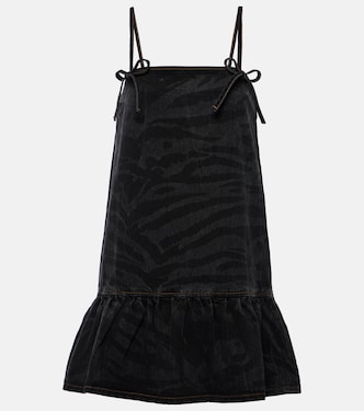 Zebra-print denim minidress | Ganni