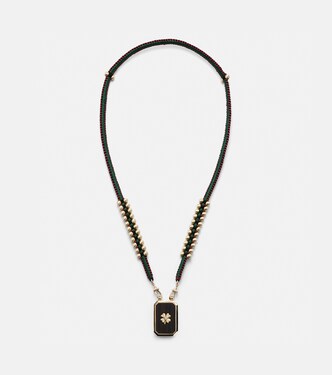 Halskette Ebony Clover Scapular aus 18kt Gelbgold mit Ebenholz und Diamant | Marie Lichtenberg