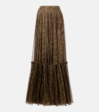 Jupe longue imprimée en soie mélangée | Saint Laurent