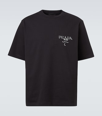 T-shirt in jersey di cotone con logo | Prada