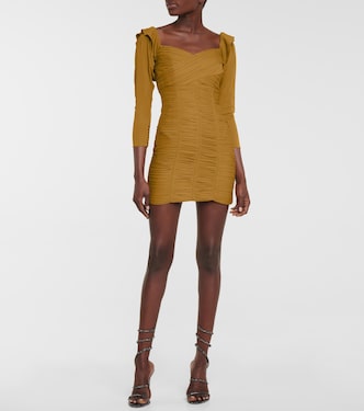 Off-shoulder ruched crêpe minidress | Self-Portrait