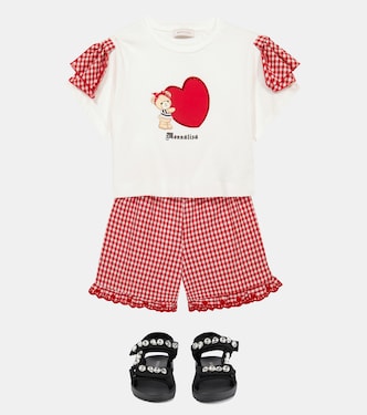 Gingham embroidered cotton shorts | Monnalisa
