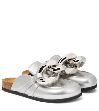 Slippers in pelle metallizzata con decoro | JW Anderson