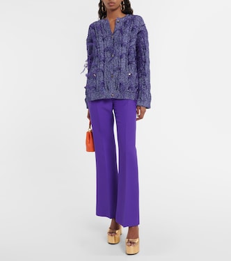 Feather-trimmed cable-knit cardigan | Valentino