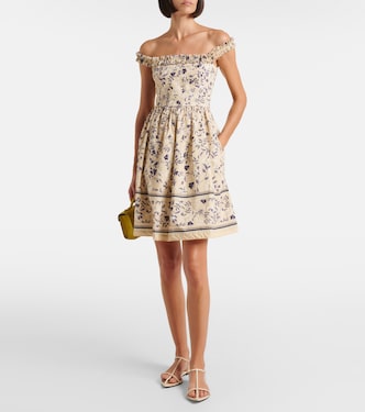 Achiote Café floral cotton minidress | Agua by Agua Bendita