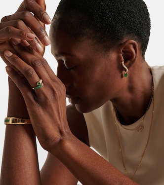 Mixed Bypass 18kt gold ring with emeralds and diamonds | Shay Jewelry