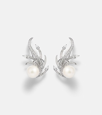 Orecchini a clip in oro bianco 18kt con diamanti e perle d'acqua dolce | Yeprem