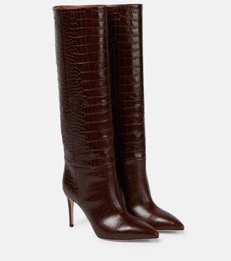 Croc-effect leather knee-high boots | Paris Texas