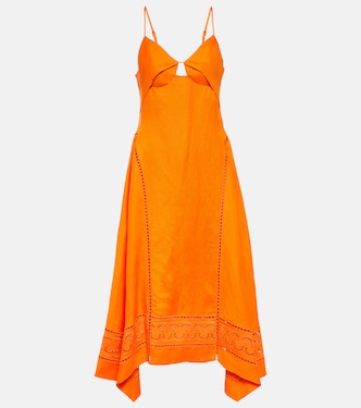 Valeria laser-cut linen-blend midi dress | Simkhai