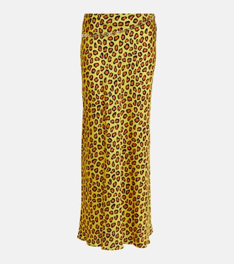 Chain-detail leopard-print satin slip skirt | Rabanne