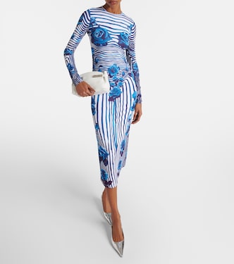 Vestido midi de jersey floral a rayas | Jean Paul Gaultier