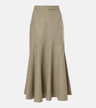 Falda midi de mezcla de lana con pata de gallo | Patou