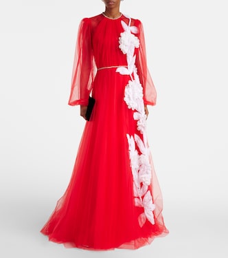 Floral appliqué tulle gown | Costarellos