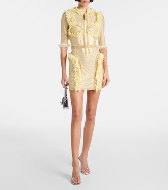 x Christopher Kane - Abito corto in mesh con cristalli e pizzo | Self-Portrait