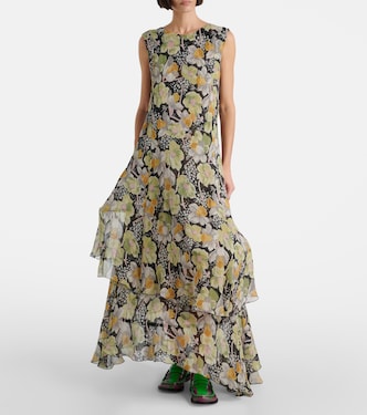 Abito lungo asimmetrico in seta con stampa floreale | Loewe